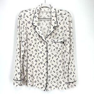 Victoria’s Secret Pajama Top Womens Large White w Penguins Modal LS Soft Cozy